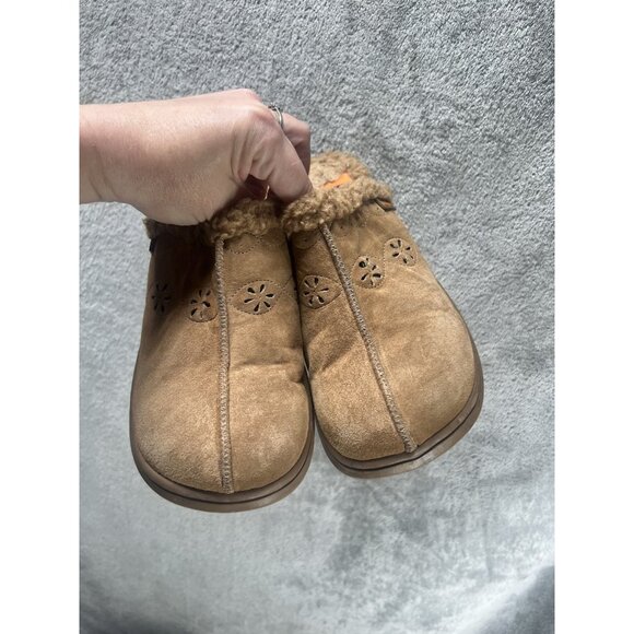 Y2K Vtg Rocket Dog Women’s 7.5 Suede Tan Fuzzy Clogs Chunky 2000s suede Leather - Picture 4 of 7